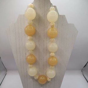 Large Chunky Statement Beaded Necklace Yellow and Cream